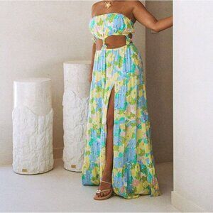 Sabo Lili Dress Floral Dream Size US 2 Yellow Blue Strapless